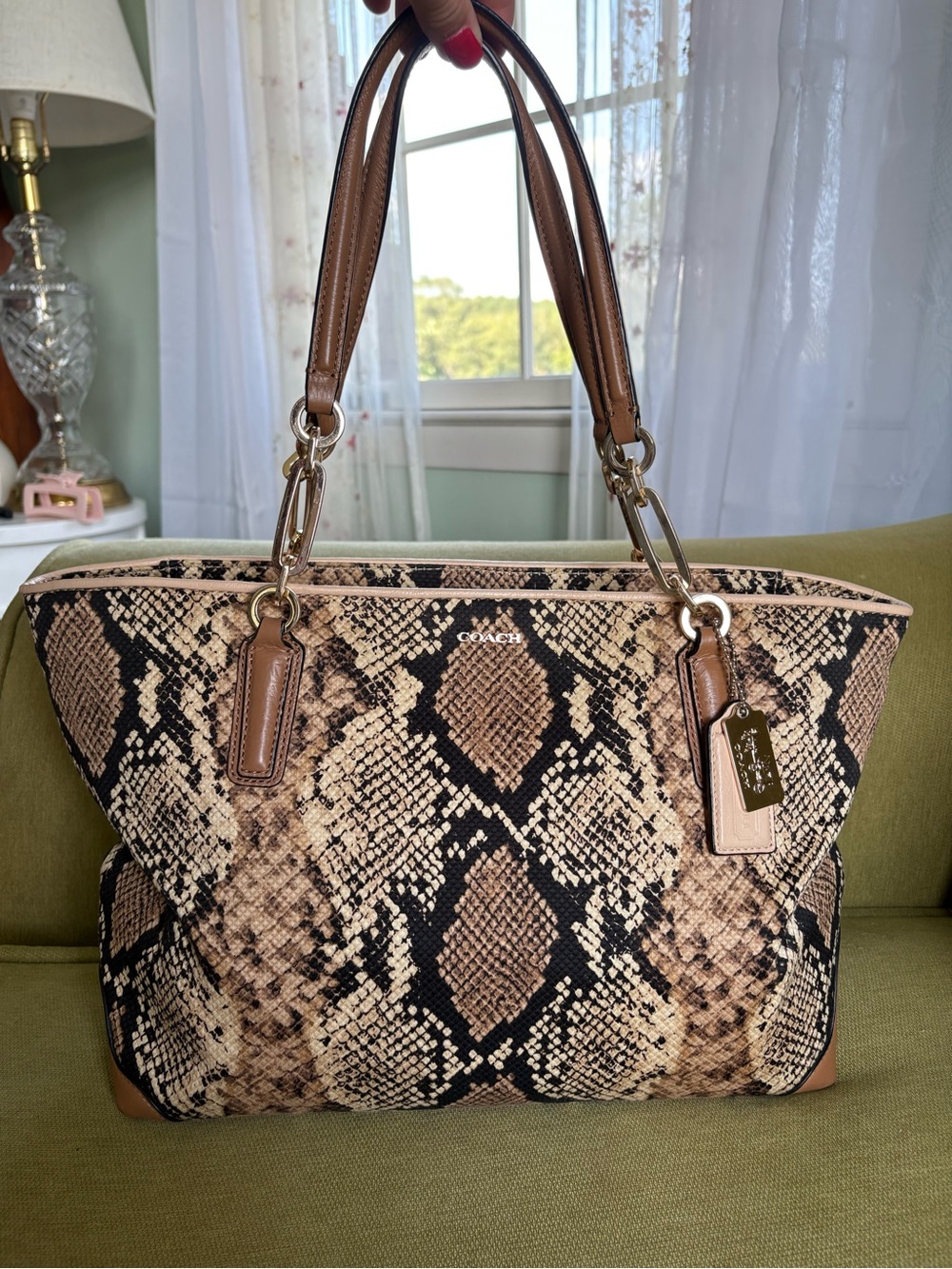 Coach Brown and Black Snake-Print Tote